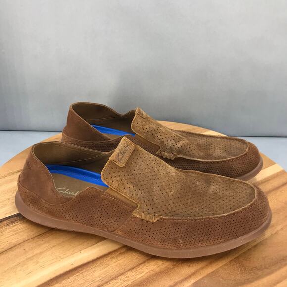 Clarks Flexway Easy Loafers Mens 10.5‎ M Brown Leather Slip On Casual Shoes - Picture 1 of 8